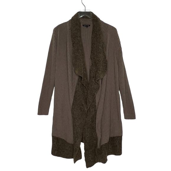 Eileen Fisher L Womens Brown Open Cardigan Sweater Wool Mohair Trim *flaw - Picture 1 of 10